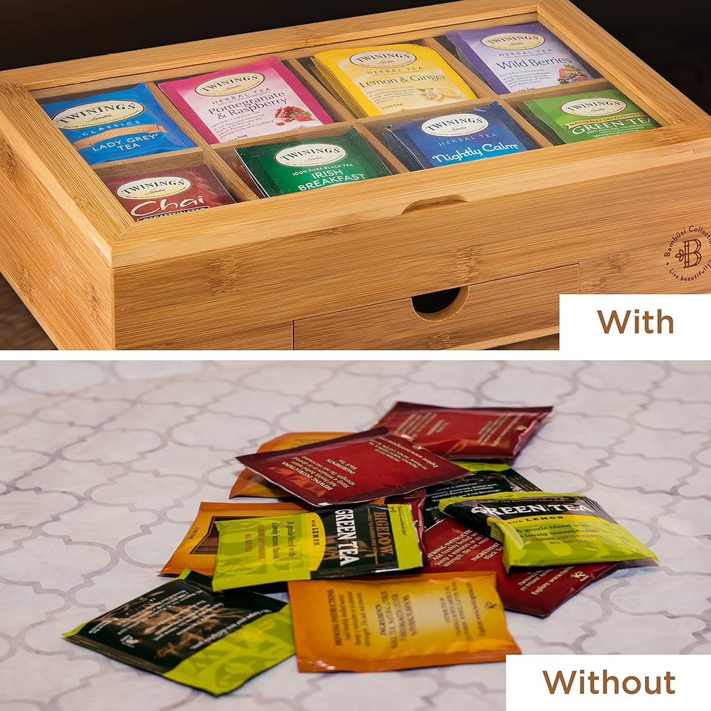 Bamboo Tea Organizer Box