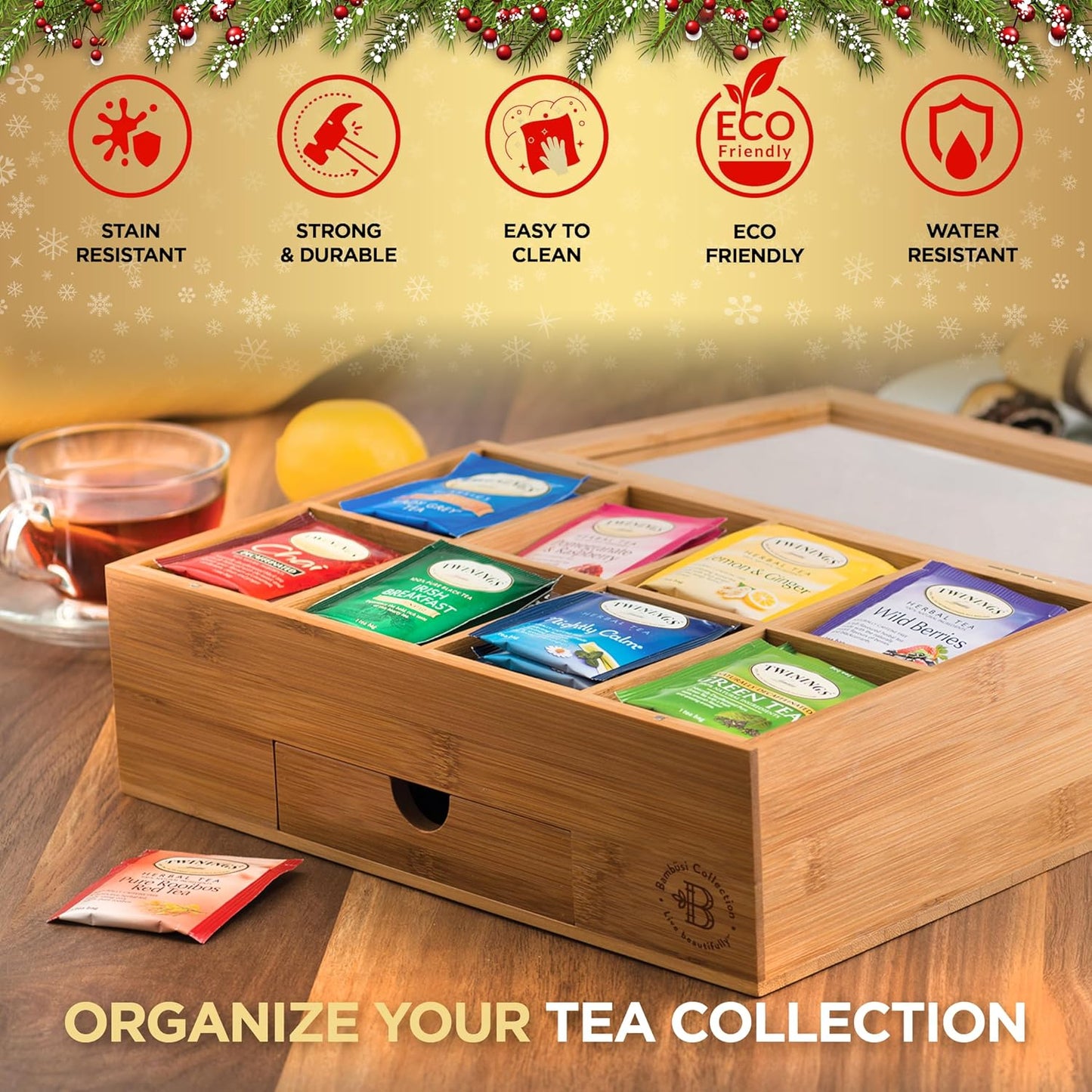 Bamboo Tea Organizer Box