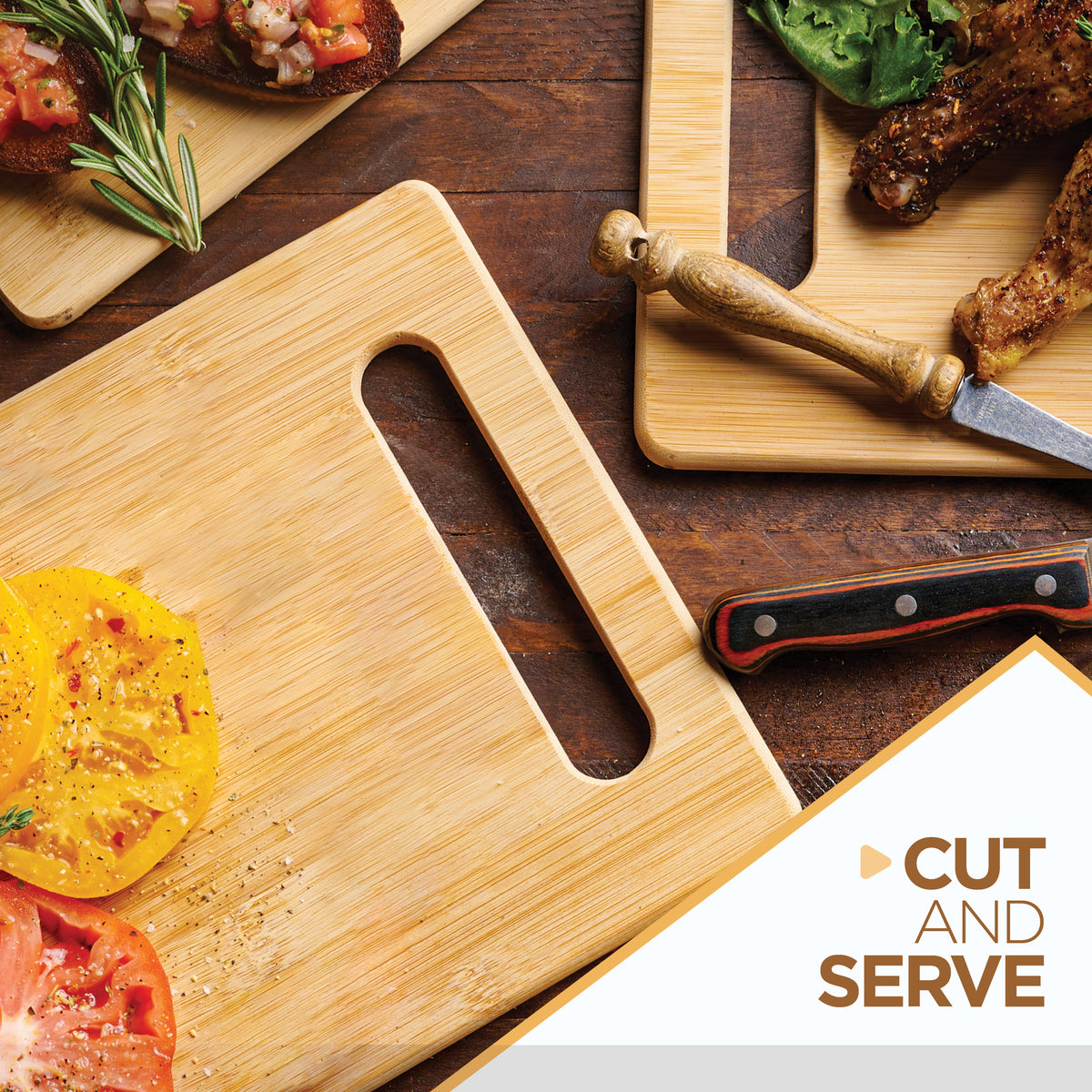 Bamboo Cutting Board with Handle for Kitchen Prep and Serving | Durable Eco Friendly Wooden Chopping Board by Bambüsi