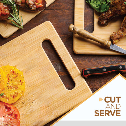 Bamboo Cutting Board with Handle for Kitchen Prep and Serving | Durable Eco Friendly Wooden Chopping Board by Bambüsi