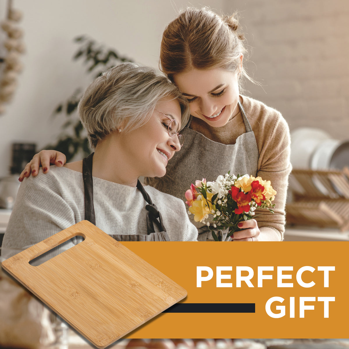 Bamboo Cutting Board with Handle for Kitchen Prep and Serving | Durable Eco Friendly Wooden Chopping Board by Bambüsi
