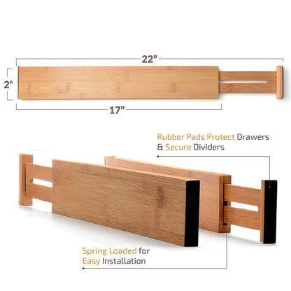 Adjustable Bamboo Drawer Dividers – 6-Pack