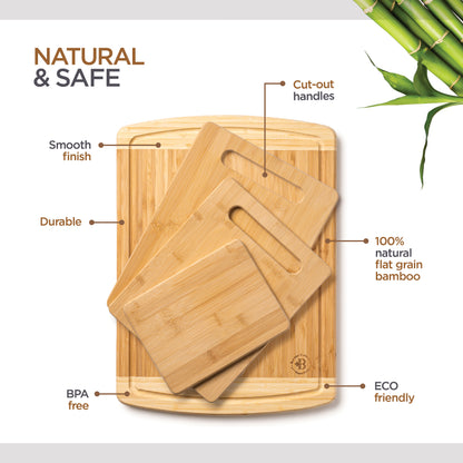 4-Piece Bamboo Cutting Board Set for Kitchen, with Juice Groove for Meat, Cheese and Vegetables