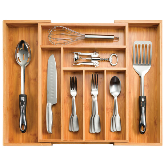 Bamboo Silverware Drawer Organizer for Kitchen Utensils and Knives