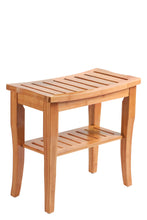 Load image into Gallery viewer, Bamboo Shower Bench - Small Shower Stool with Storage Shelf, Non-Slip Shower Seat, Bathroom Bench, Spa Decor Wooden Shower Bench, Foot Rest Shaving Stool for Shower, Suitable for Indoor/Outdoor Use
