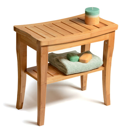 Bamboo Shower Bench with Shelf