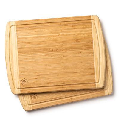 Premium Bamboo Cutting Board - Set of 2 Thick Butcher Block Kitchen Boards for Meat Vegetables Cheese and Meal Prep
