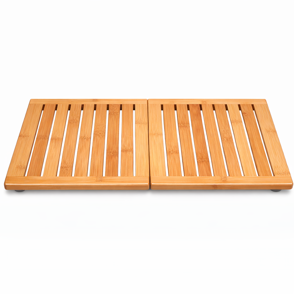 Bamboo Bath Mat - Foldable Non-Slip Wooden Shower Mat for Bathroom, Spa and Sauna (24” x 18”)