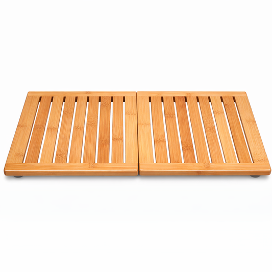 Bamboo Bath Mat - Foldable Non-Slip Wooden Shower Mat for Bathroom, Spa and Sauna (24” x 18”)