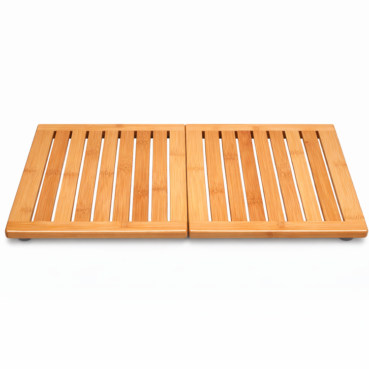 Bamboo Bath Mat - Foldable Non-Slip Wooden Shower Mat for Bathroom, Spa and Sauna (24” x 18”)