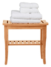 Load image into Gallery viewer, Bamboo Shower Bench - Small Shower Stool with Storage Shelf, Non-Slip Shower Seat, Bathroom Bench, Spa Decor Wooden Shower Bench, Foot Rest Shaving Stool for Shower, Suitable for Indoor/Outdoor Use
