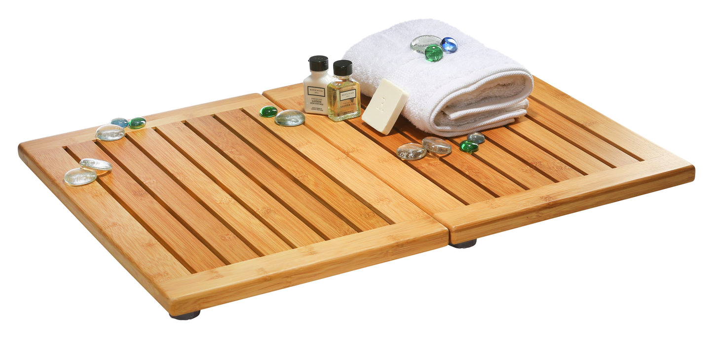 Bamboo Bath Mat - Foldable Non-Slip Wooden Shower Mat for Bathroom, Spa and Sauna (24” x 18”)