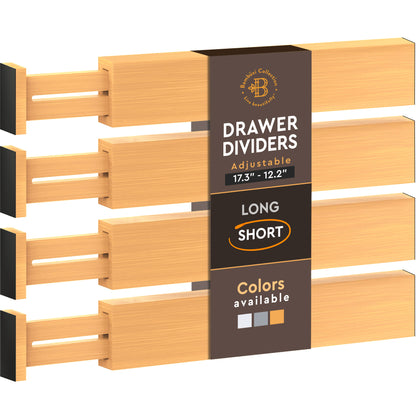 Adjustable Bamboo Drawer Dividers – 4 Pack - 2.6" High, 12.5-17" Adjustable
