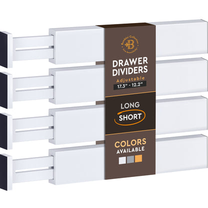 Adjustable Bamboo Drawer Dividers – 4 Pack - 2.6" High, 12.5-17" Adjustable