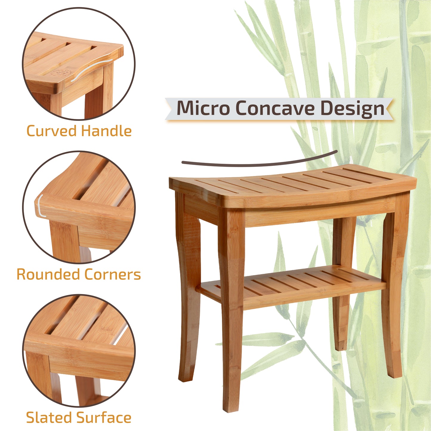 Bamboo Shower Bench with Shelf