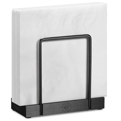Black Napkin Holder for Table and Countertop, Bamboo and Metal Napkin Dispenser, Non Slip Base for Kitchen Dining Farmhouse Bar Outdoor and Office