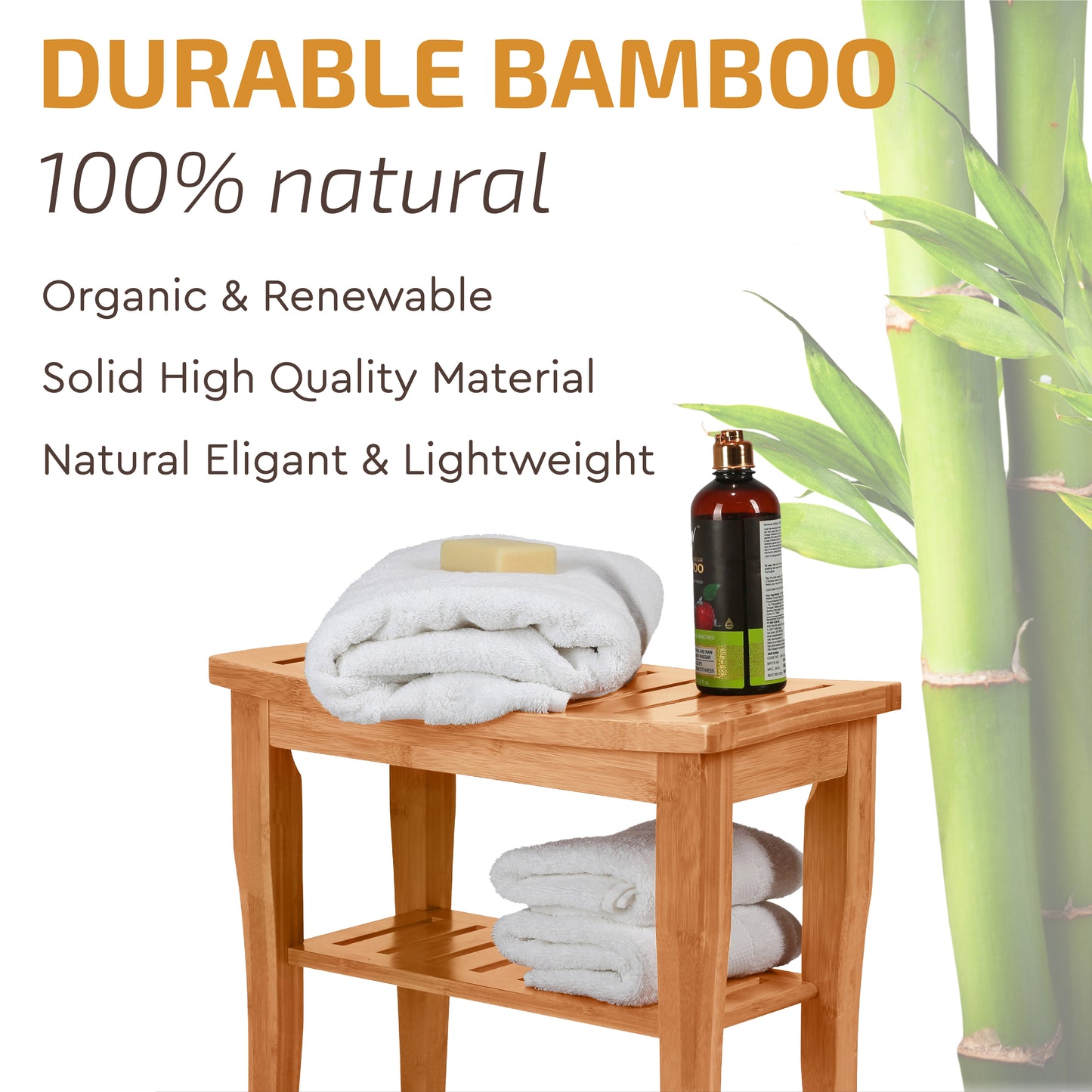 Bamboo Shower Bench with Shelf