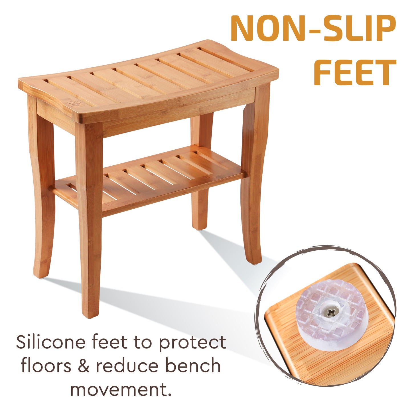 Bamboo Shower Bench with Shelf