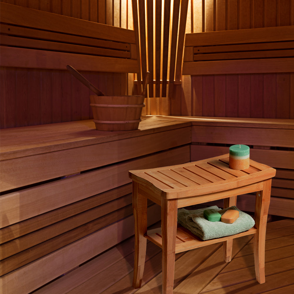Bamboo Shower Bench with Shelf