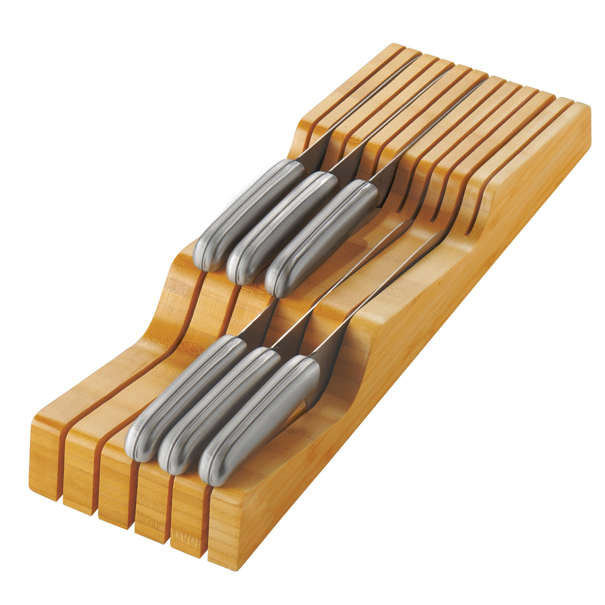 Bamboo Drawer Knife Organizer – Kitchen Knife Storage Tray for Drawers, Utensils and Cutlery — Natural