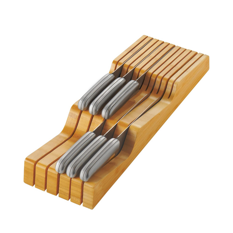 Bamboo Drawer Knife Organizer – Kitchen Knife Storage Tray for Drawers, Utensils and Cutlery