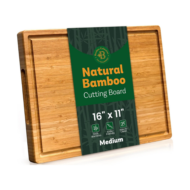 Bambüsi Large Bamboo Cutting Board for Kitchen Charcuterie and Cheese with Juice Groove and Side Handles