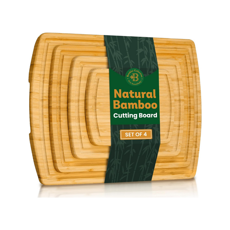 Bambüsi Bamboo Cutting Board Set with Juice Groove and Handles for Meat Vegetables Cheese and Charcuterie