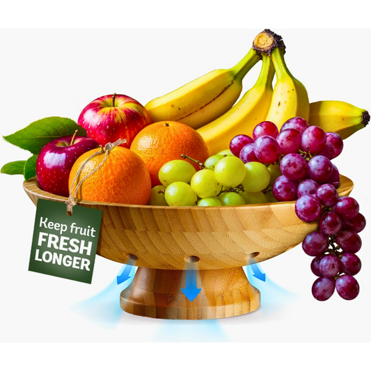 Wooden Pedestal Fruit Bowl - Rustic Bamboo Serving Bowl for Kitchen Table, Snacks, and Decor