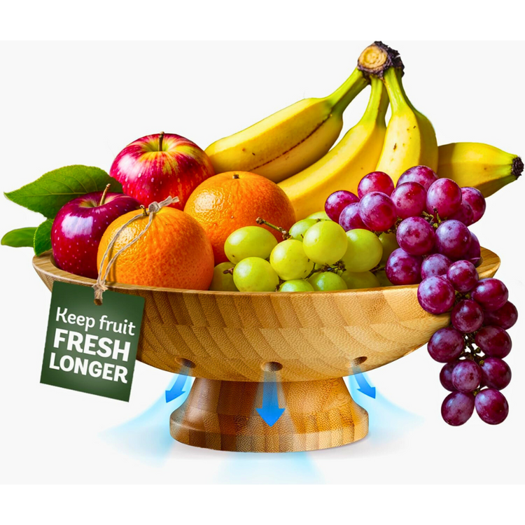 Wooden Pedestal Fruit Bowl - Rustic Bamboo Serving Bowl for Kitchen Table, Snacks, and Decor