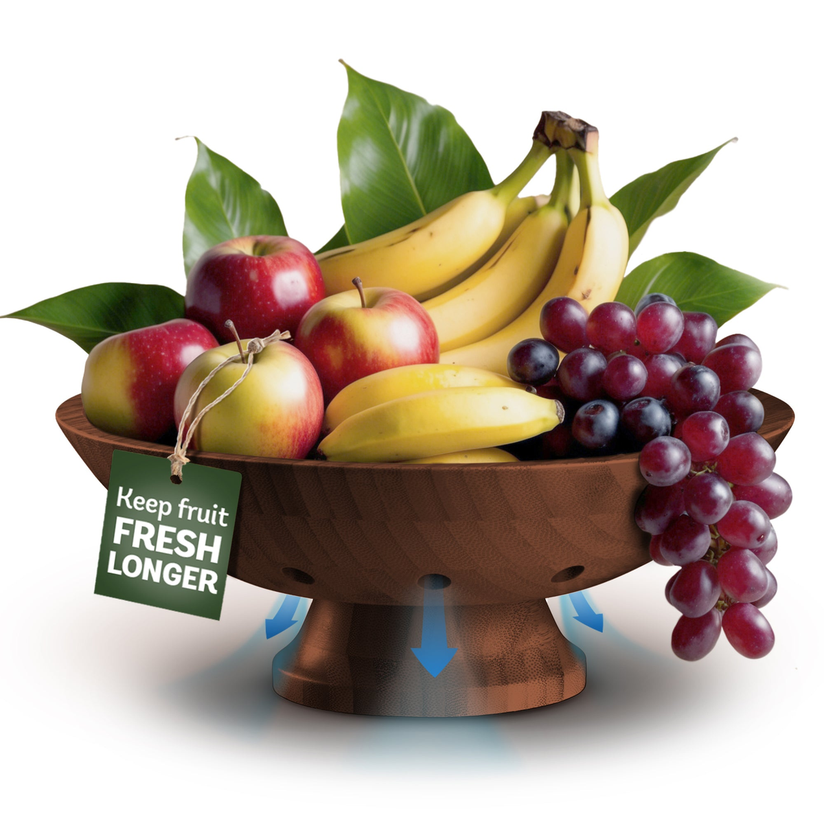 Wooden Pedestal Fruit Bowl - Rustic Bamboo Serving Bowl for Kitchen Table, Snacks, and Decor — Brown