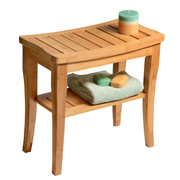Black bamboo shower bench with storage shelf