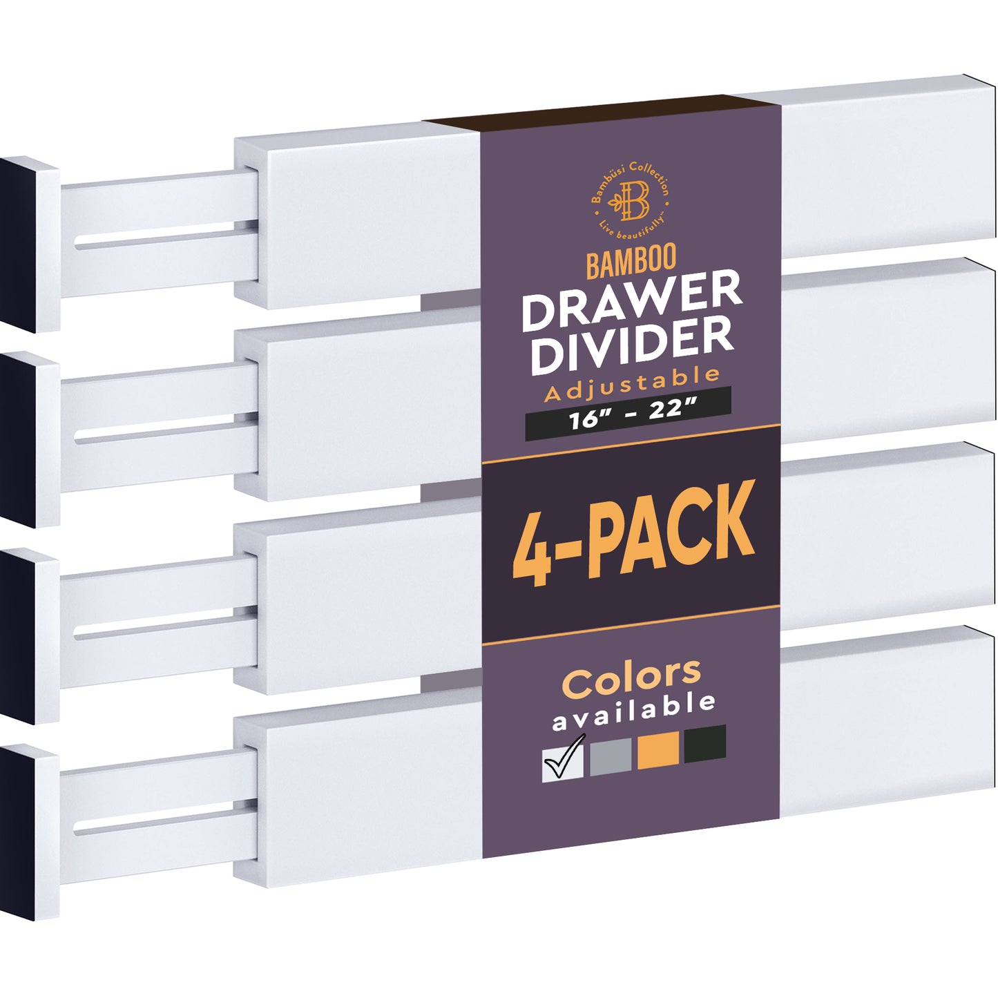 Adjustable Bamboo Drawer Dividers – 4-Pack - Adjustable 17" - 21.5"