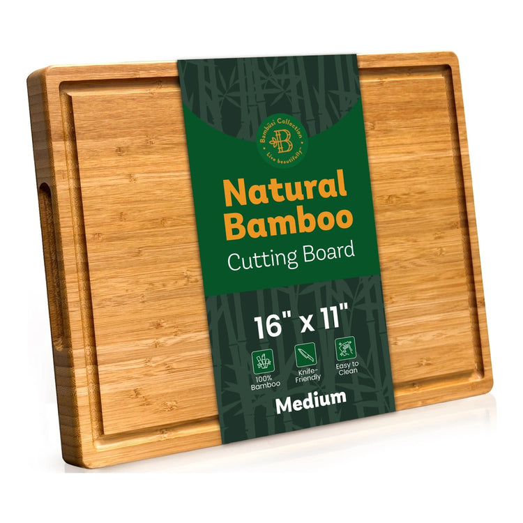 Bambüsi Large Bamboo Cutting Board for Kitchen Charcuterie and Cheese with Juice Groove and Side Handles