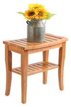 Load image into Gallery viewer, Bamboo Shower Bench - Small Shower Stool with Storage Shelf, Non-Slip Shower Seat, Bathroom Bench, Spa Decor Wooden Shower Bench, Foot Rest Shaving Stool for Shower, Suitable for Indoor/Outdoor Use
