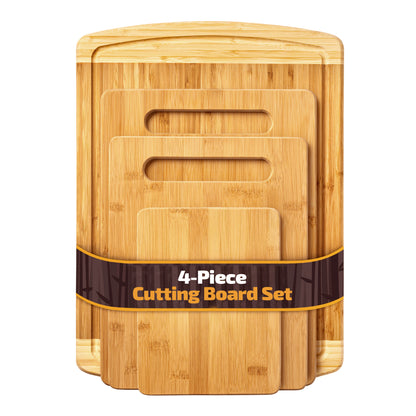 4-Piece Bamboo Cutting Board Set for Kitchen, with Juice Groove for Meat, Cheese and Vegetables