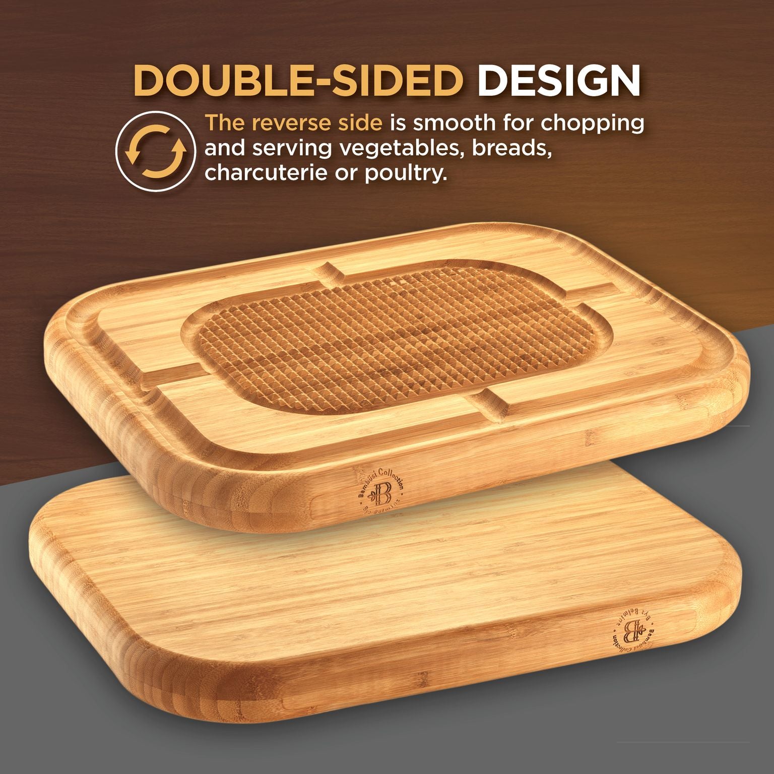 Carving Cutting Board, Large Turkey Bamboo Board with Juice Groove