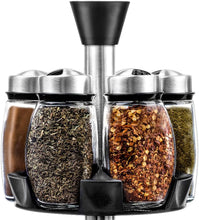 Load image into Gallery viewer, Spice Jar Rack -12 Durable Glass Jars in Sleek &amp; Attractive Carousel
