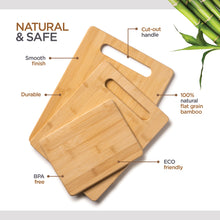Load image into Gallery viewer, Bamboo Cutting Boards - Set of 3 Assorted Sizes, Kitchen Chopping Boards for Fruits &amp; Vegetables - Wood Butcher Block, Cheese &amp; Charcuterie Meat Board
