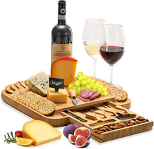 Load image into Gallery viewer, Bamboo Cheese Board / Charcuterie Board &amp; Knife Set
