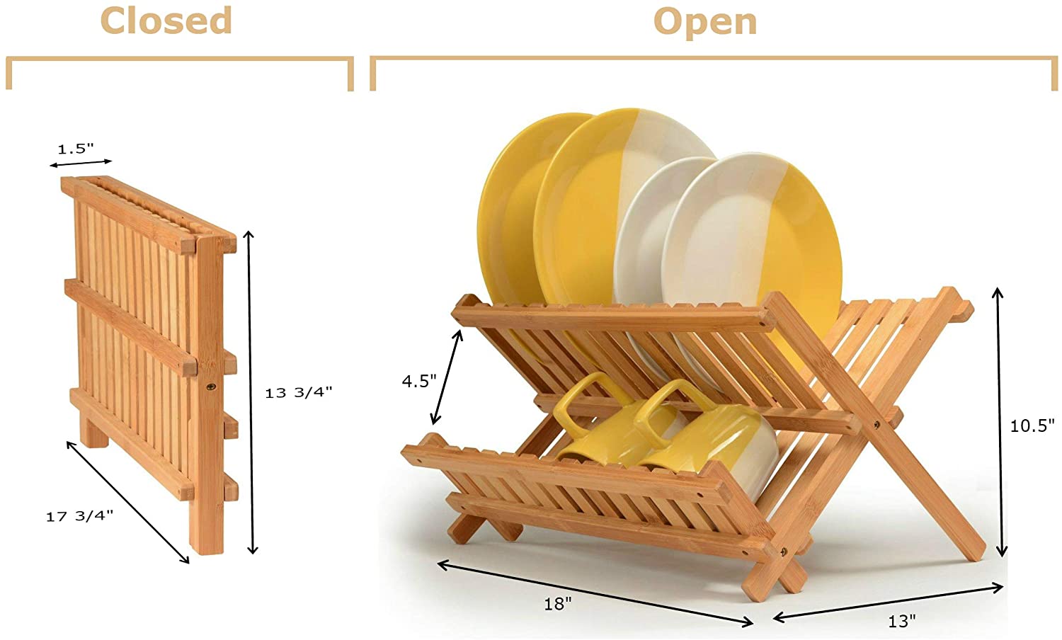 2LB Depot Bamboo Large Foldable Dish Drying Rack - Brown