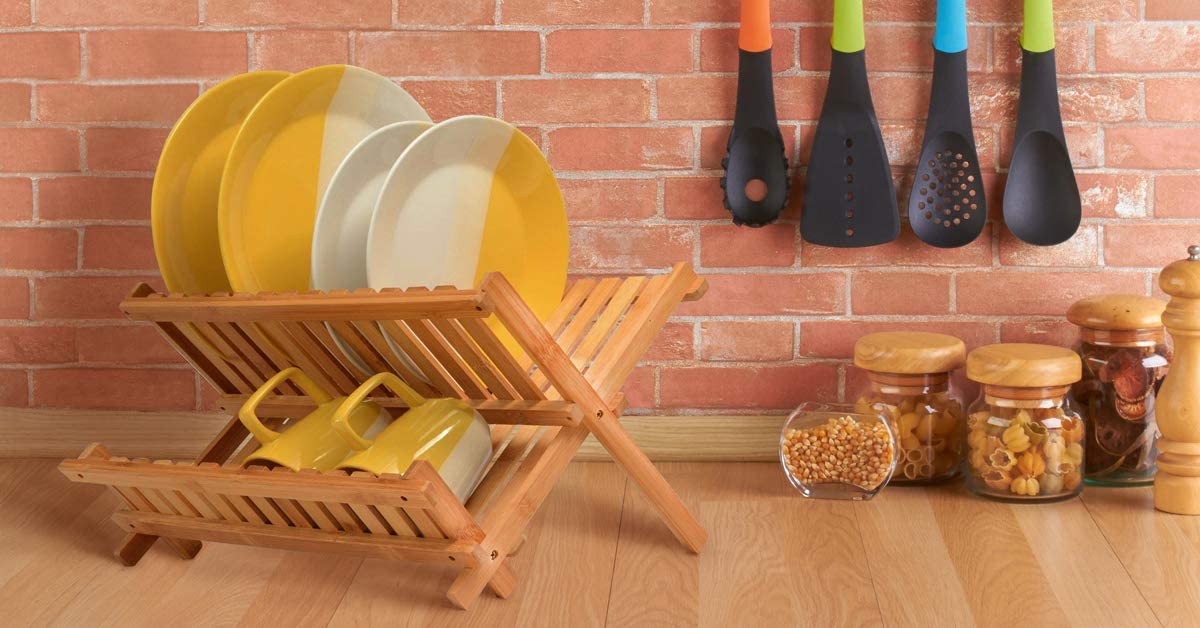 2 Lb Depot Bamboo Dish Drying Rack - Collapsible Wooden Drainer for Kitchen  Counter 