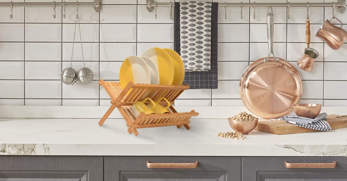 Foldable 2-Tier Bamboo Dish Rack