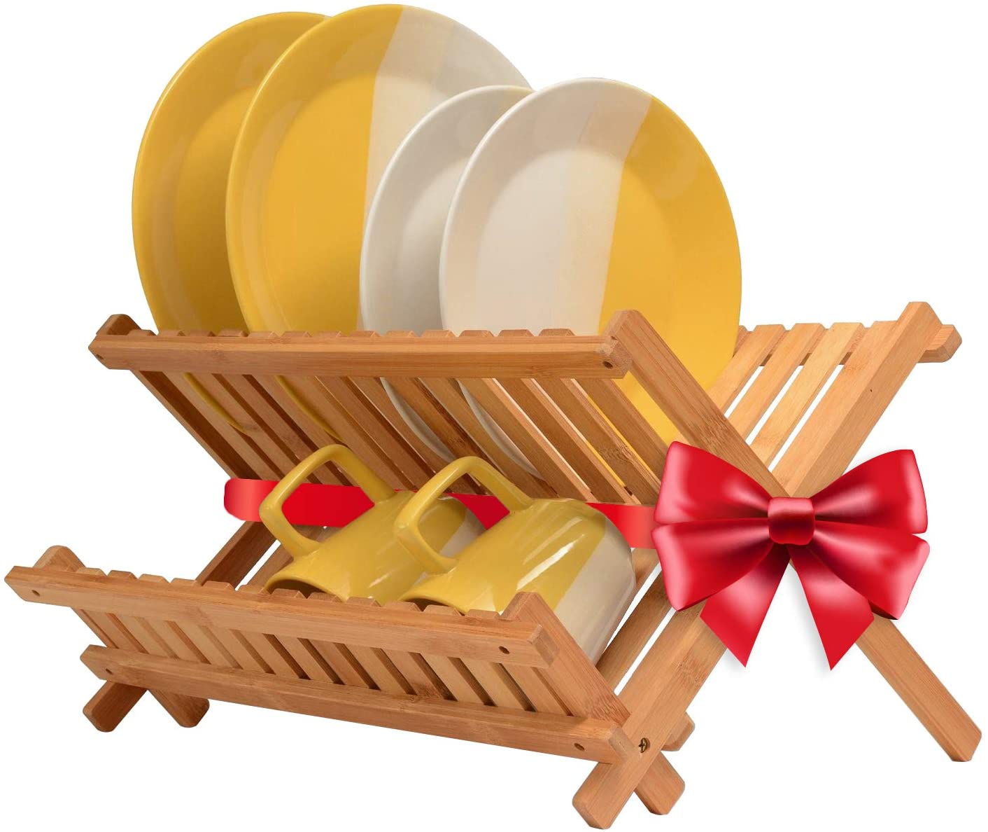 Foldable 2-Tier Bamboo Dish Rack