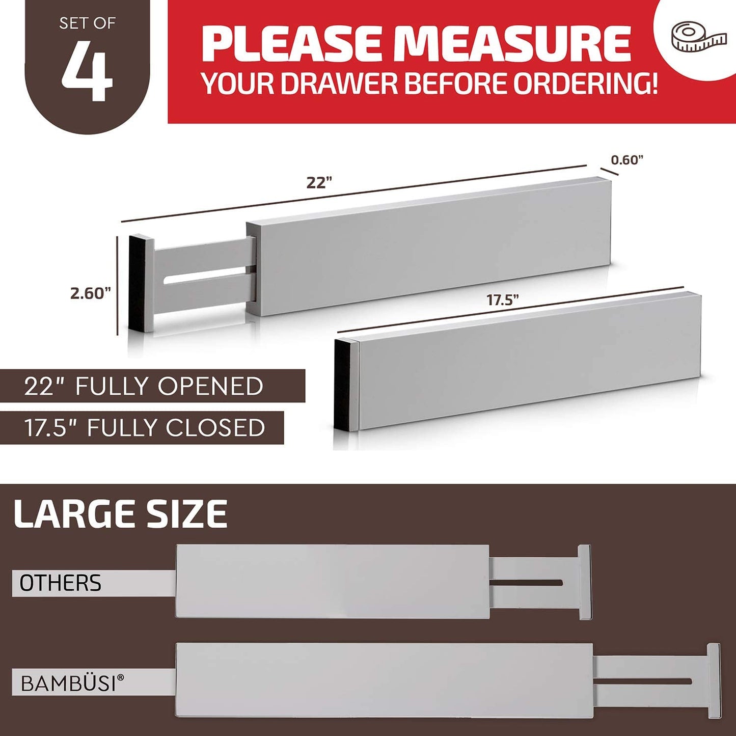 Adjustable Bamboo Drawer Organizer (Gray)