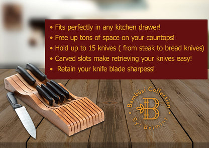 Bamboo In-Drawer Knife Organizer