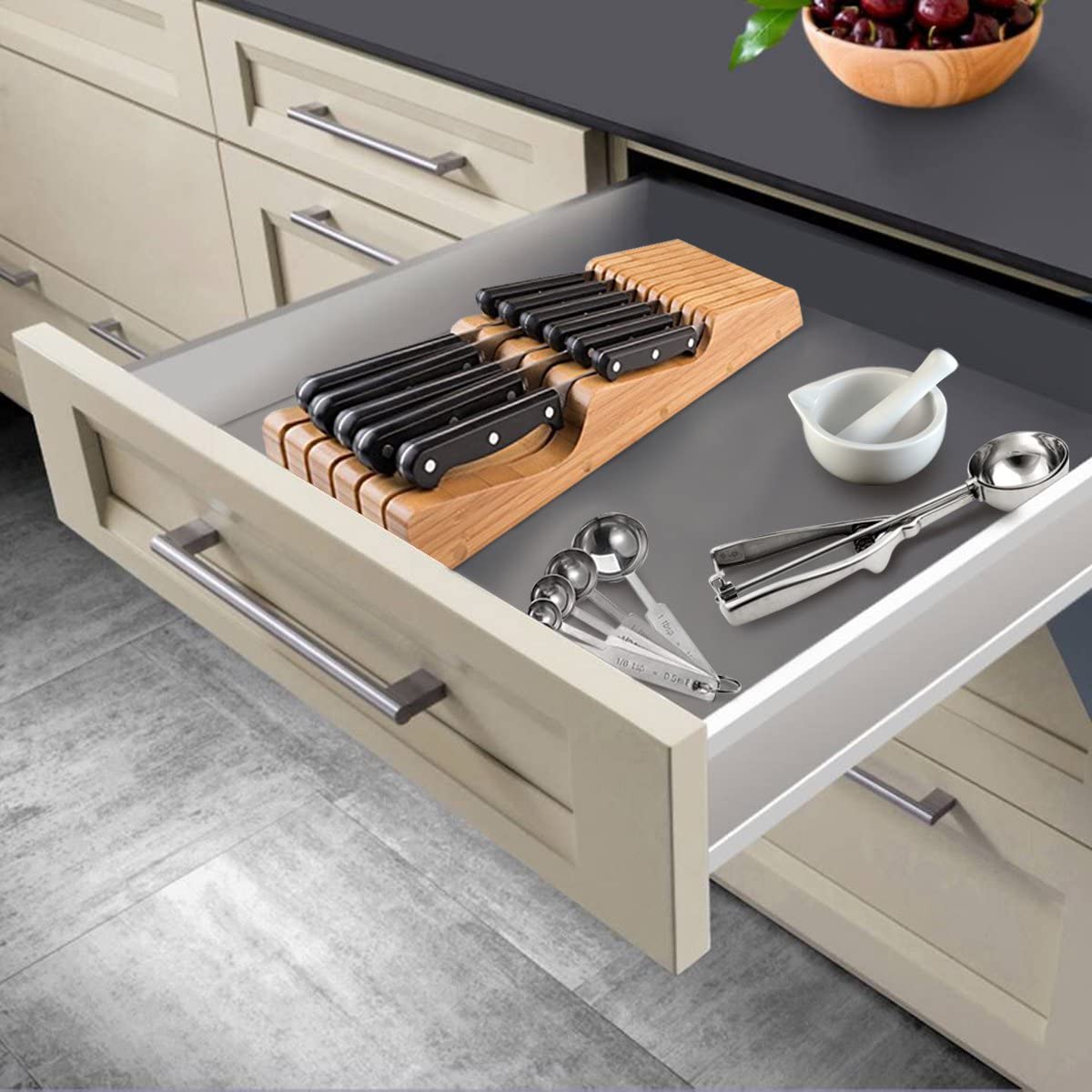 Bamboo Knife Block Space Saving Kitchen in-Drawer Knife Holder