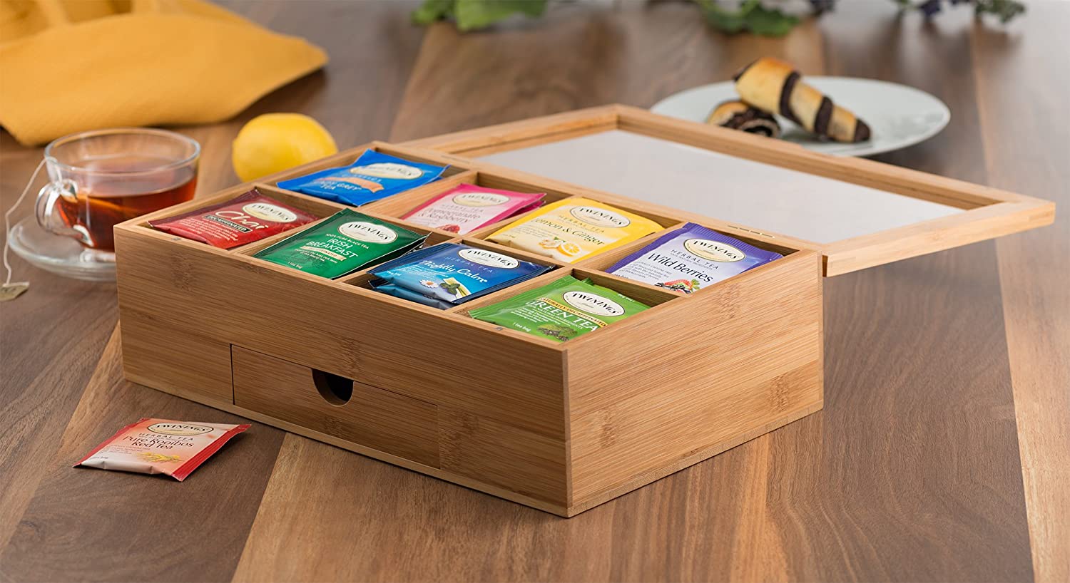 tea box transparent lid bamboo acrylic –