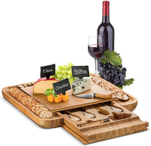 Load image into Gallery viewer, Cheese / Charcuterie Board Set with Slide Out Drawer, Includes - 4 Knifes - 3 Slates, 2 Chalks - New
