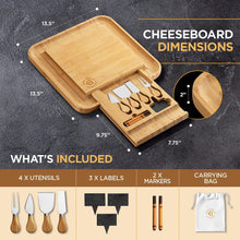 Load image into Gallery viewer, Cheese / Charcuterie Board Set with Slide Out Drawer, Includes - 4 Knifes - 3 Slates, 2 Chalks - New
