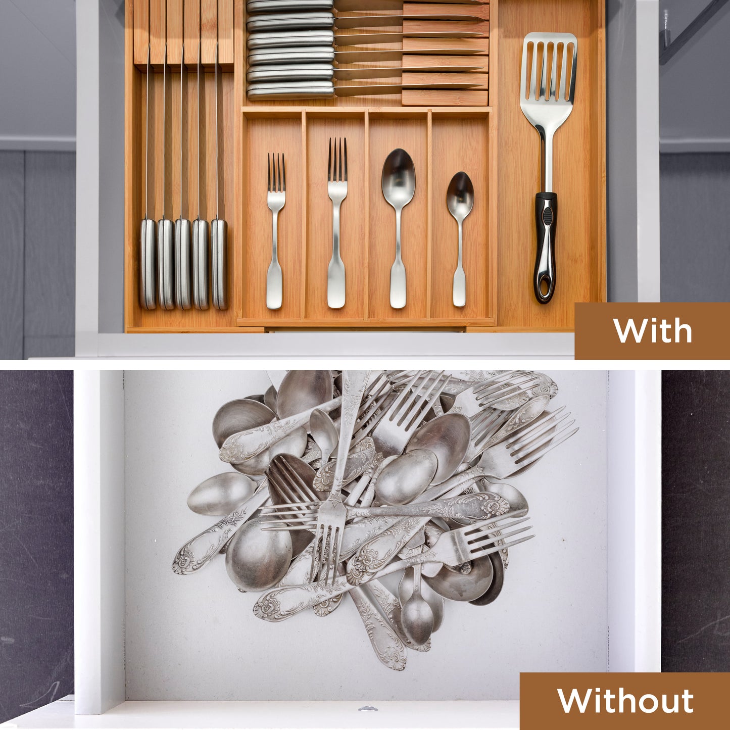 Expandable Bamboo Drawer & Knife Organizer